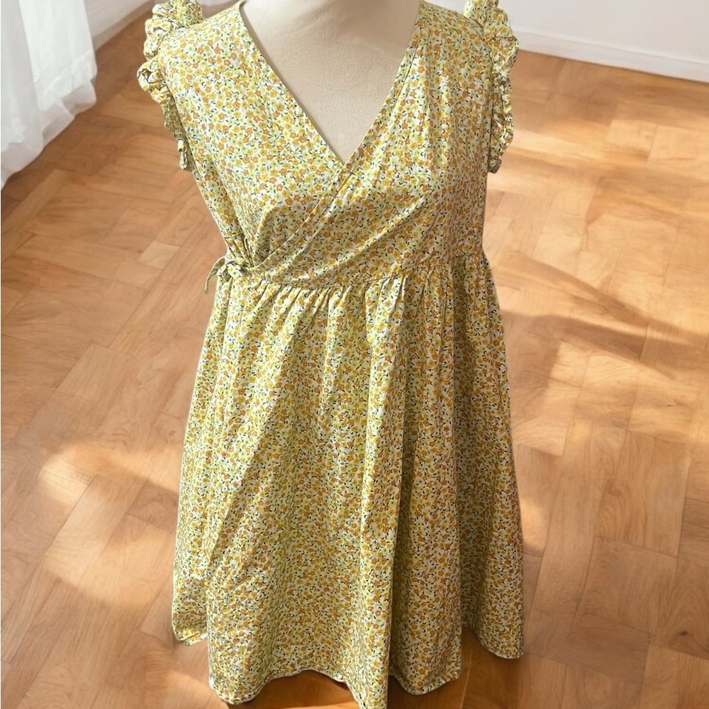 Tea Collection Yellow Green Ruffled Wrap Sundress Girls size 16